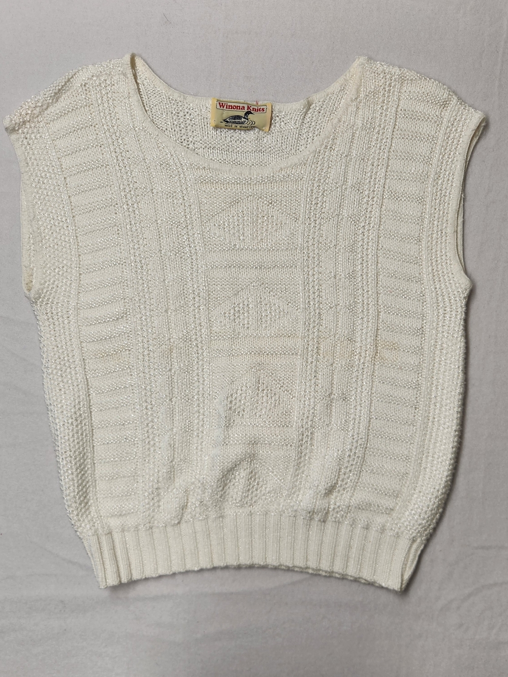 Vintage Winona Knits Ivory Cable Knit Sweater Vest Cottagecore Coquette Medium